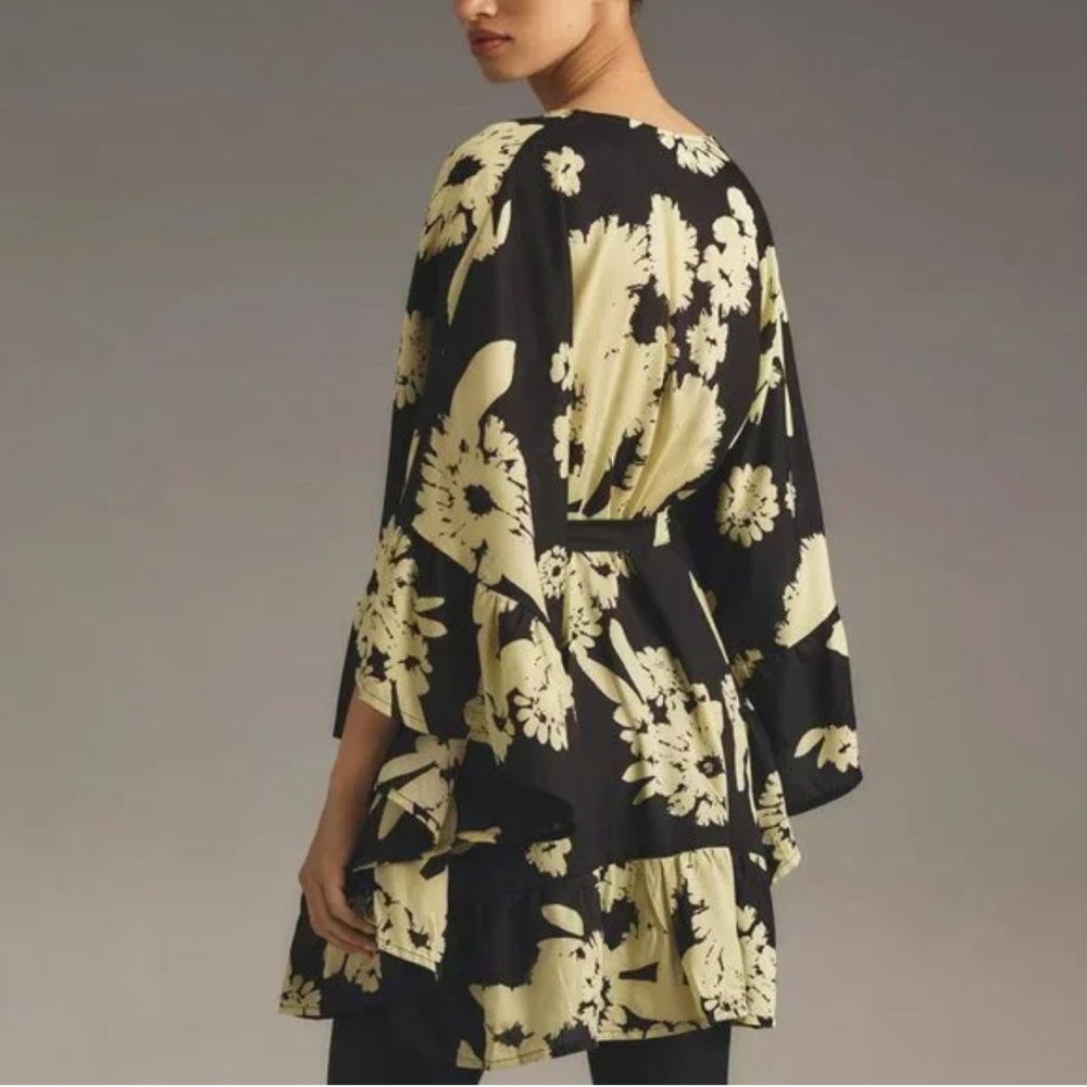 Anthropologie Bel Kazan Tie Ruffle Floral Printed Kaftan - Picture 5 of 16